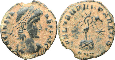 Ancient Roman coin of Constans - FEL TEMP REPARATIO - Phoenix on Globe